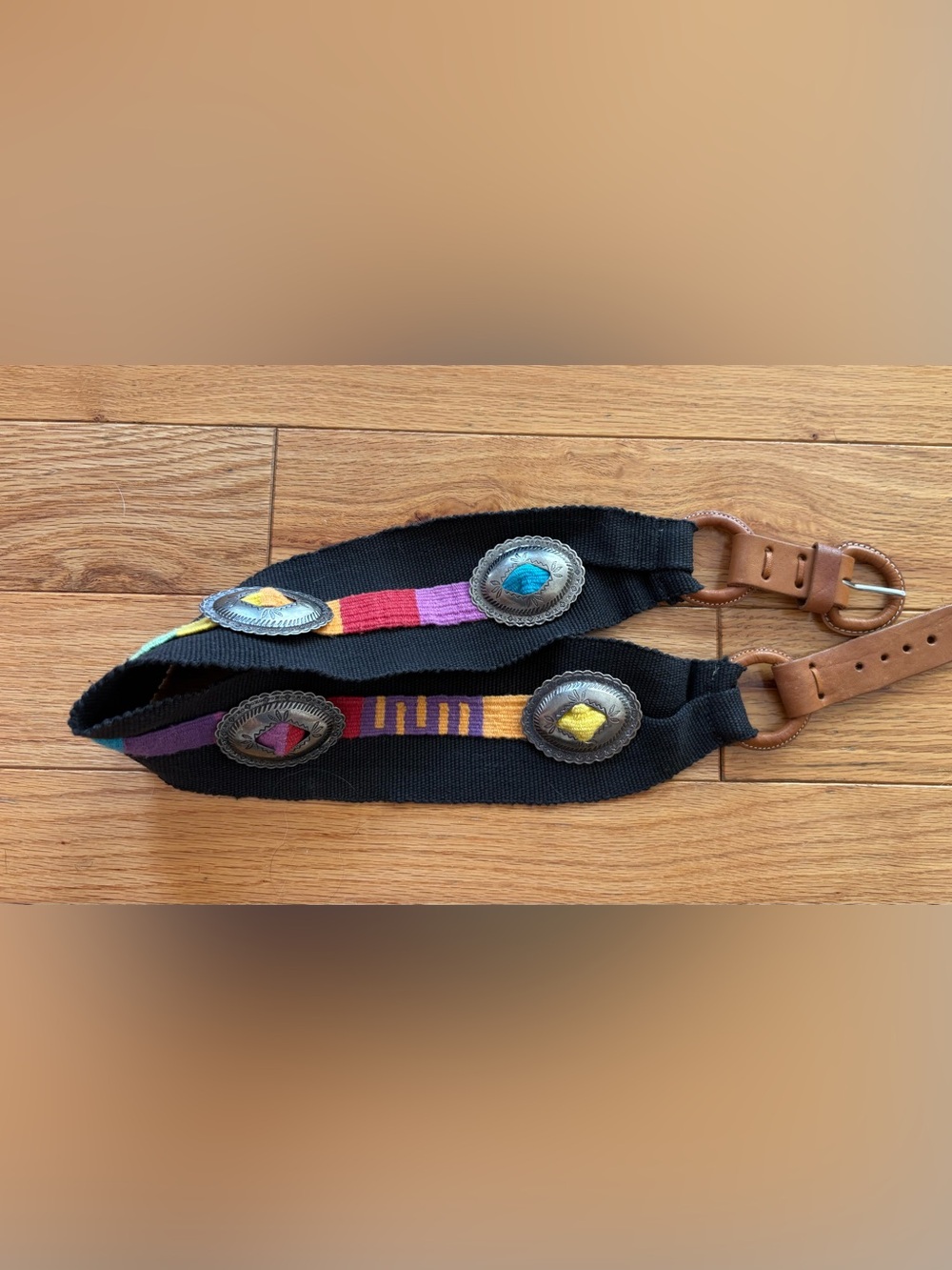 Women’s Concho Belt Multicolor Woven Boho Western Colorful Size L